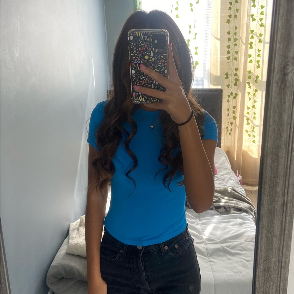 Polyester light blue tight top